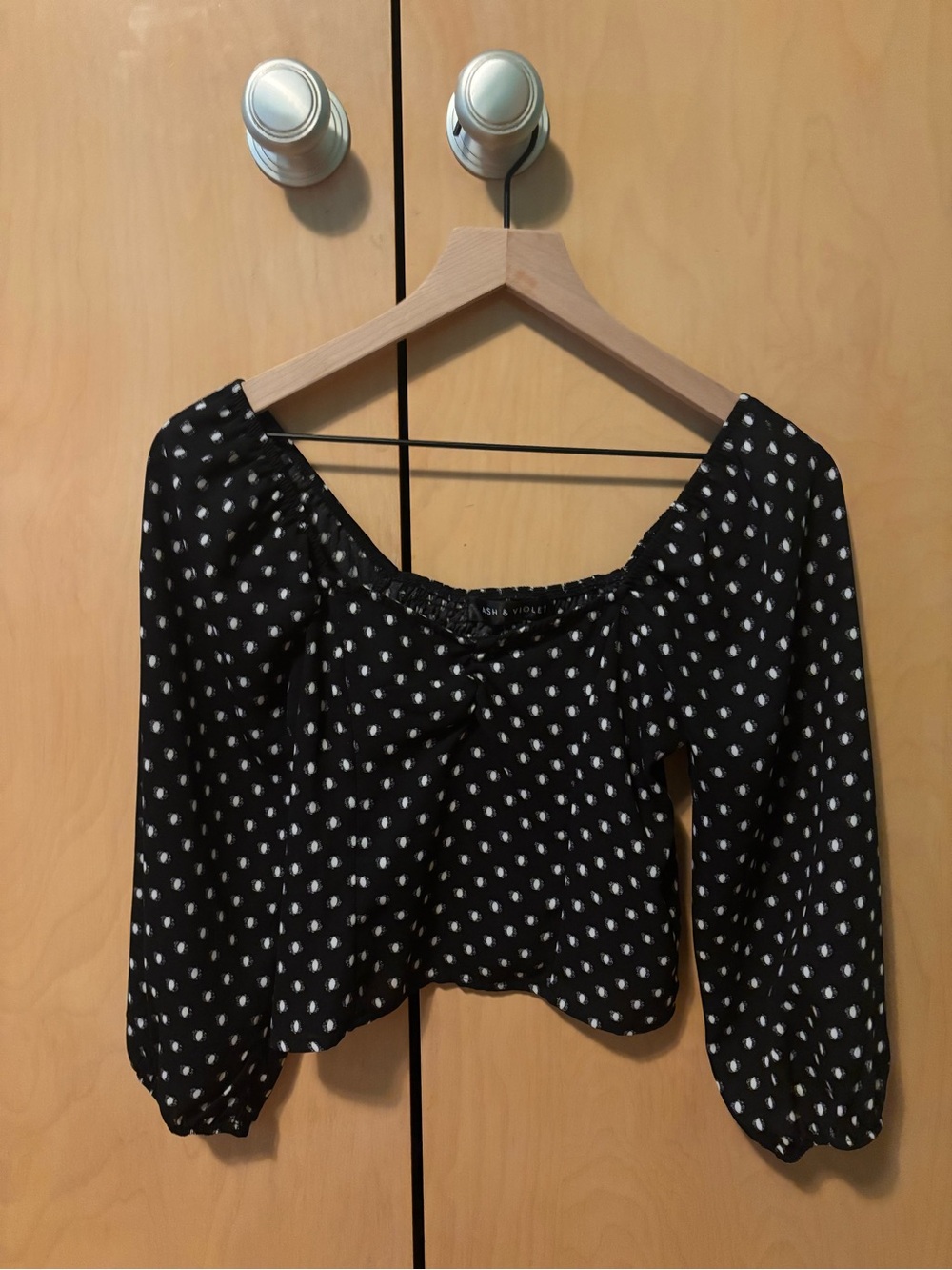 Black Polka Dot Off-Shoulder Crop Top